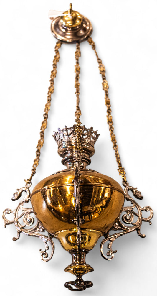 Antique Brass and Copper Oil Lamp