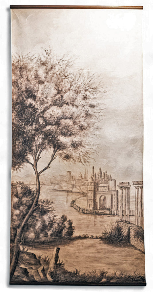 Italian Scroll Print Wall Hanging Sepia