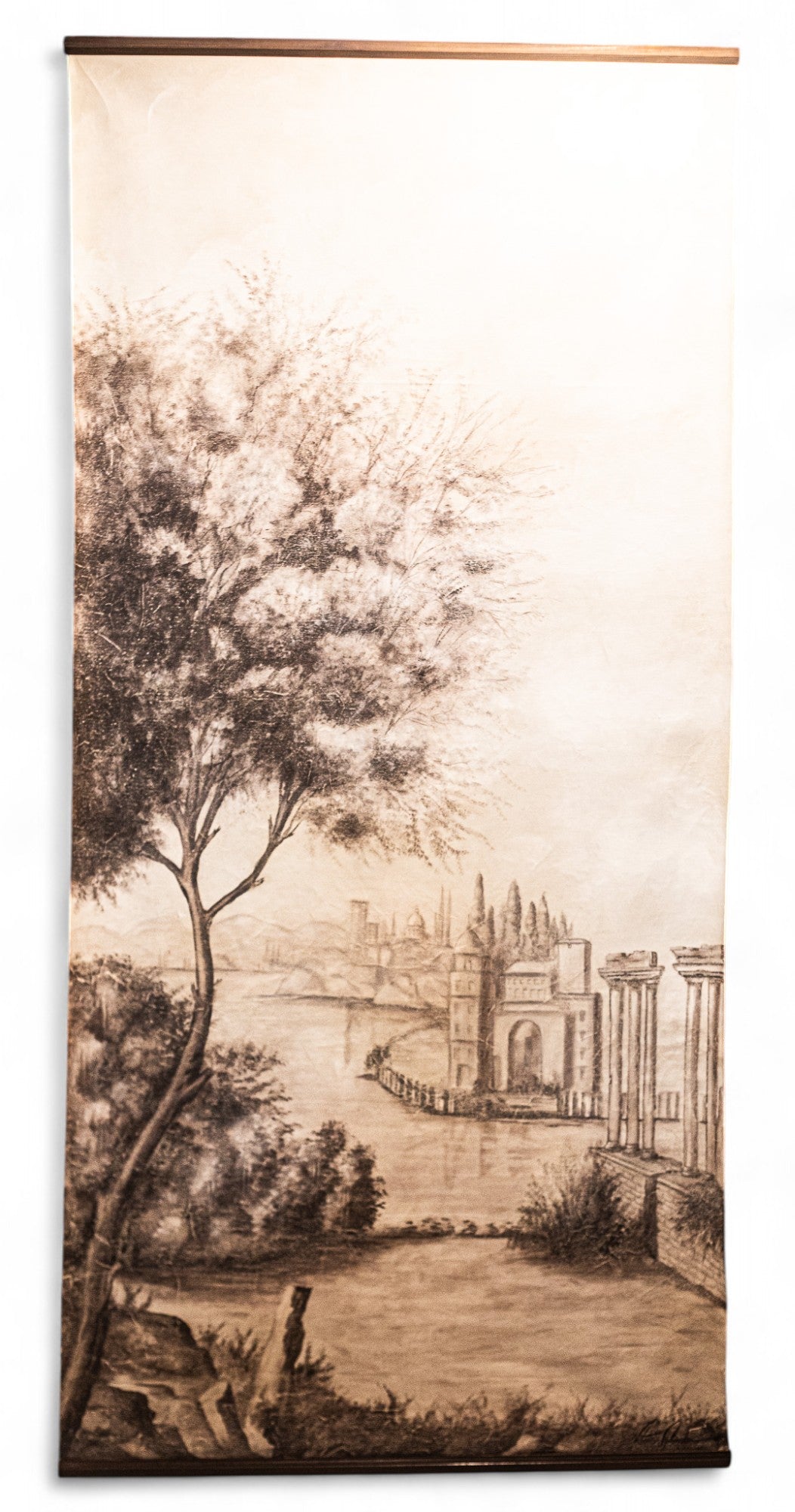 Italian Scroll Print Wall Hanging Sepia