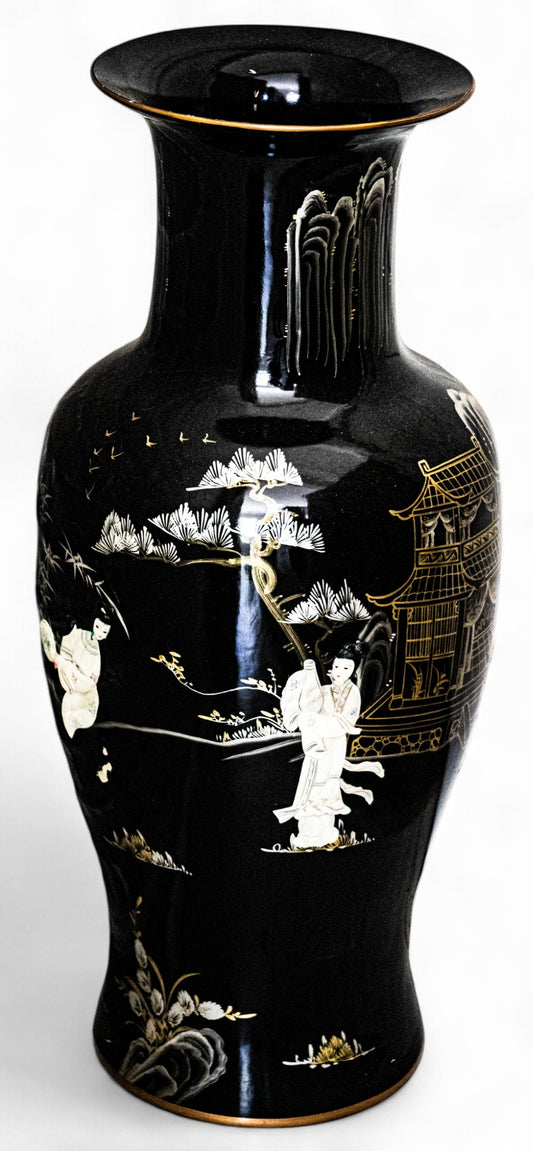 Large Black and White Asian Vase
