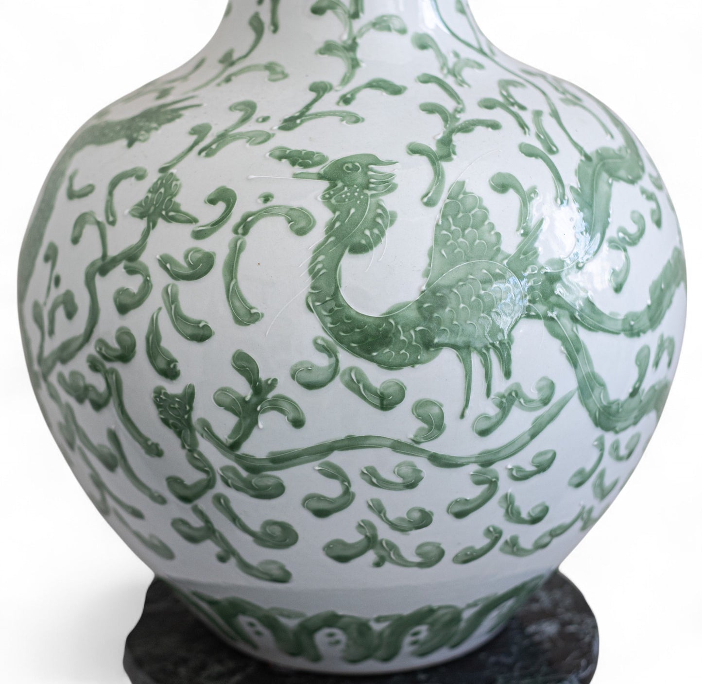Green and White Asian Urn