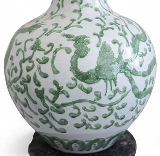 Green and White Asian Urn