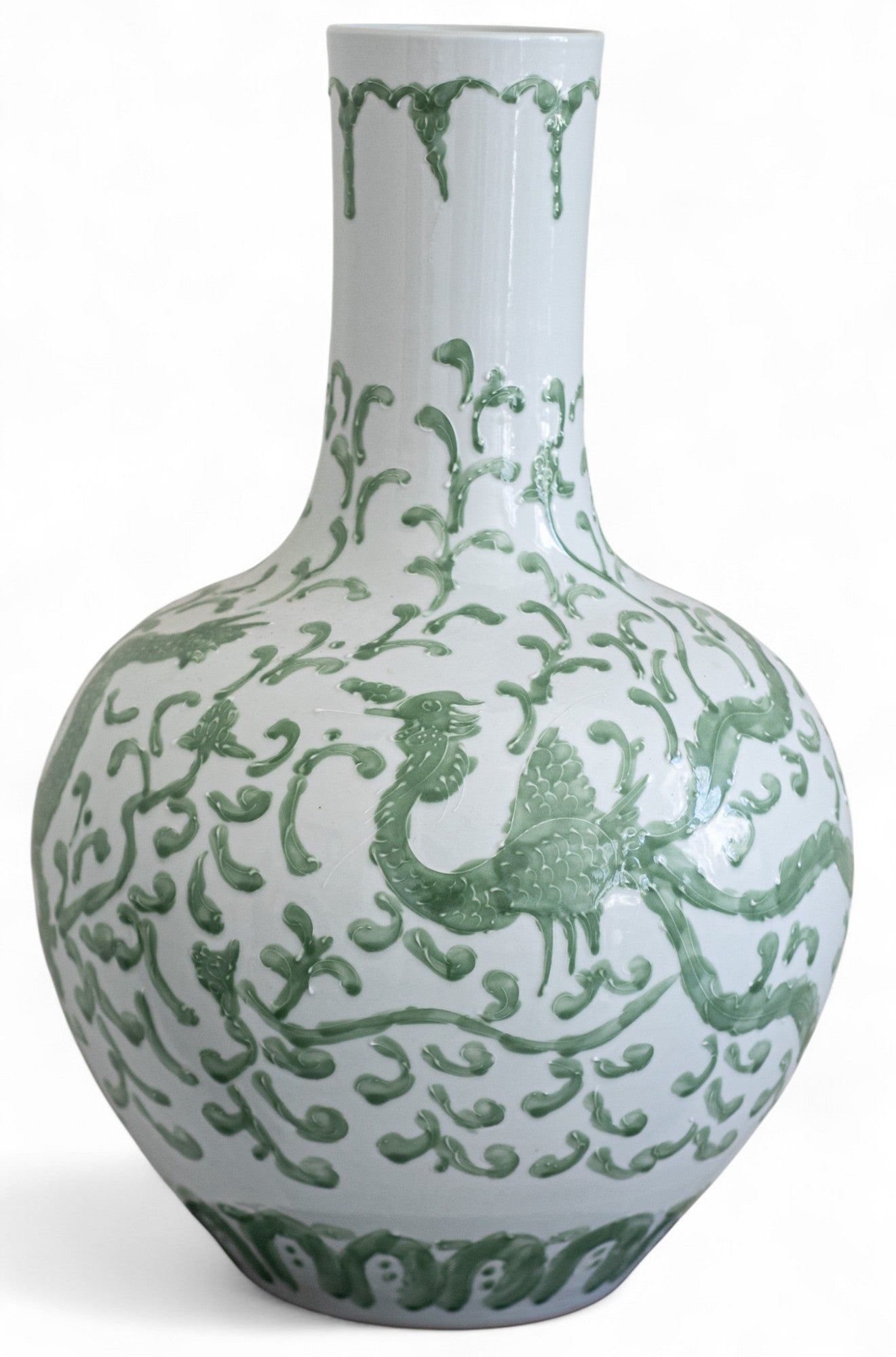 Green and White Asian Urn