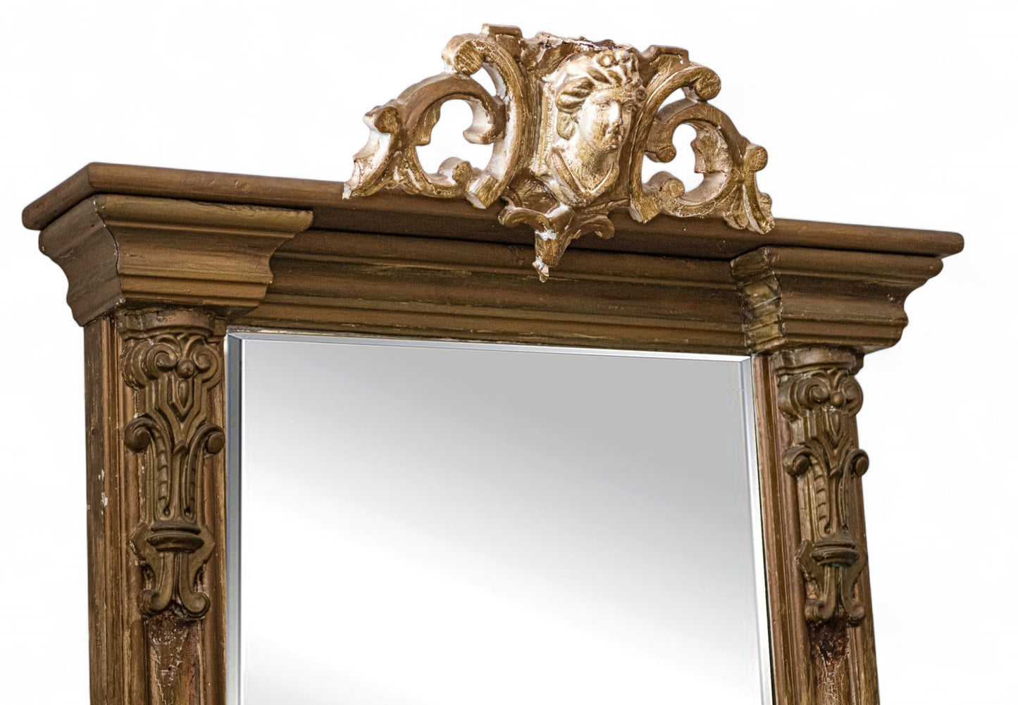 Antique Italian Hall Mirror Gilded Frame with Marble Base