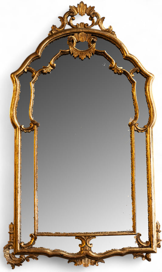 Antique Italian Gilded Mirror Hand Carved Wood Frame